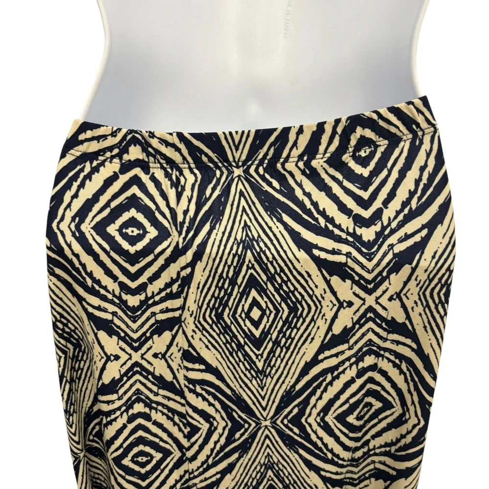 Susan Graver Womens Navy Cream Geometric Diamond Liquid Knit Maxi Skirt Large